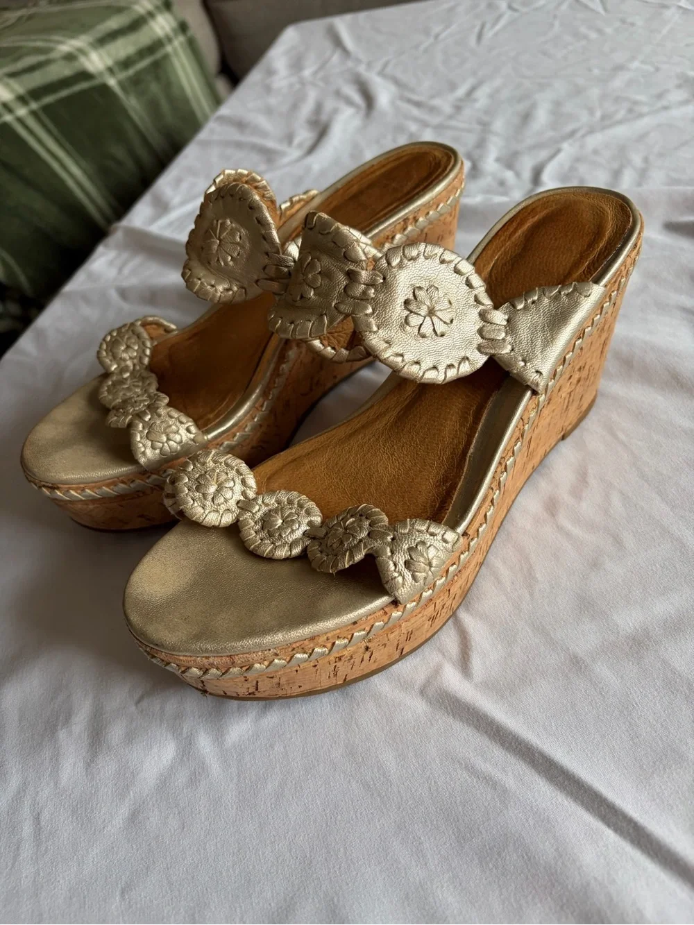Jack Rogers Lauren Gold Leather Wedge Sandals